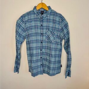Patagonia Women’s Heywood Flannel Blue Plaid Button-Down Shirt | 14
